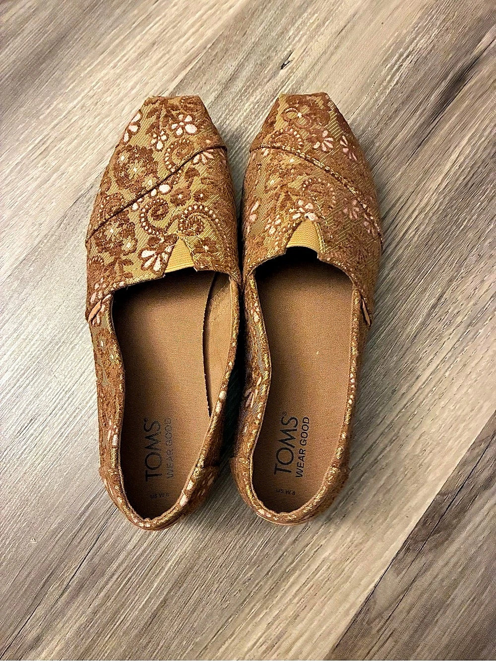 TOMS Brown Floral Lace Classic Alpargata Flats Brown & Pink US 8